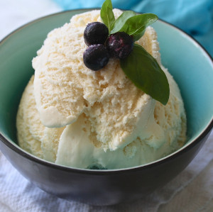 Icecream with berries and mint